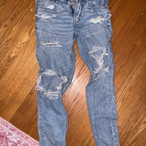 American Eagle Outfitters Blue Distressed Straight Leg Jeans